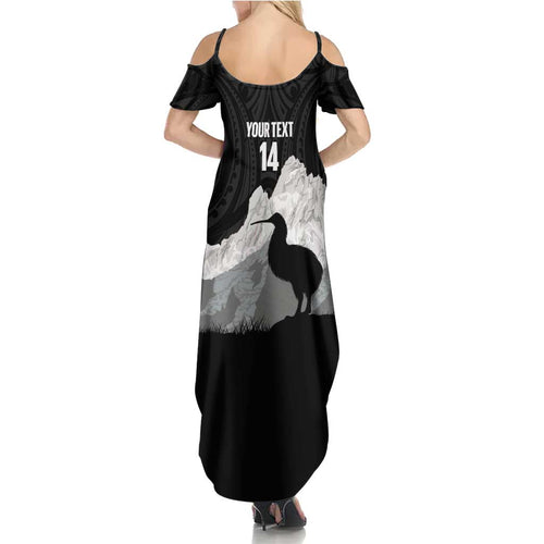 New Zealand South Island Football Custom Summer Maxi Dress Aoraki Mount Cook With Kiwi Maori Pattern
