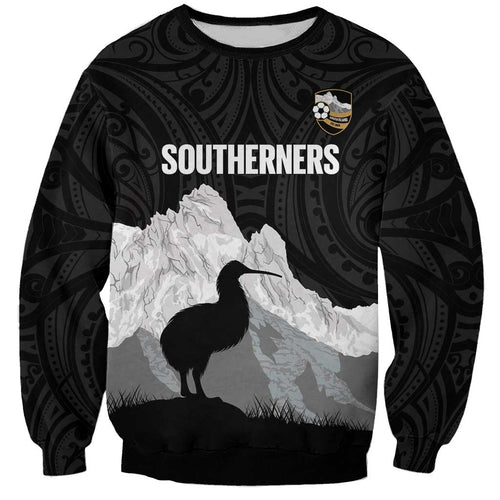 New Zealand South Island Football Custom Sweatshirt Aoraki Mount Cook With Kiwi Maori Pattern
