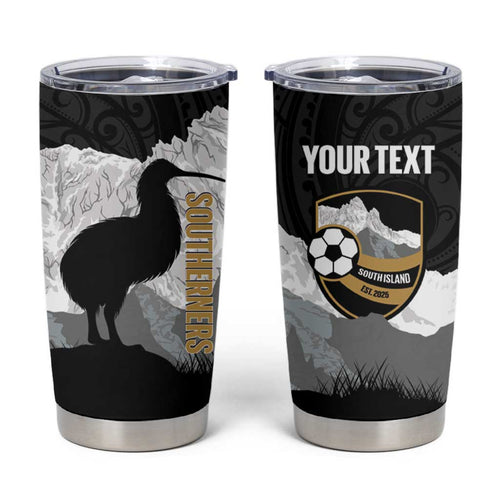 New Zealand South Island Football Custom Tumbler Cup Aoraki Mount Cook With Kiwi Maori Pattern
