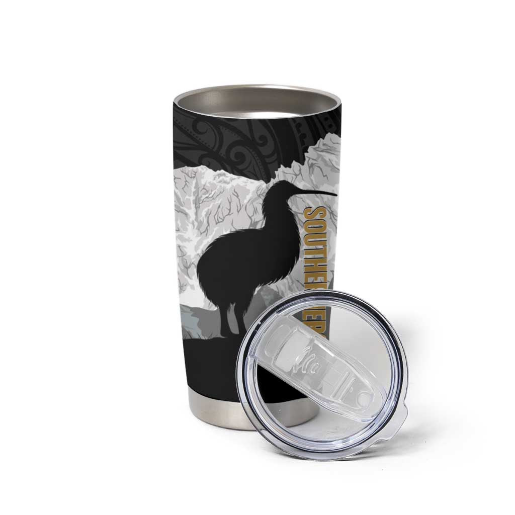 New Zealand South Island Football Custom Tumbler Cup Aoraki Mount Cook With Kiwi Maori Pattern