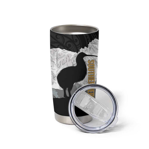 New Zealand South Island Football Custom Tumbler Cup Aoraki Mount Cook With Kiwi Maori Pattern