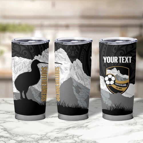 New Zealand South Island Football Custom Tumbler Cup Aoraki Mount Cook With Kiwi Maori Pattern