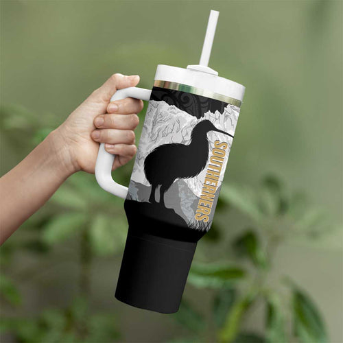 New Zealand South Island Football Custom Tumbler With Handle Aoraki Mount Cook With Kiwi Maori Pattern