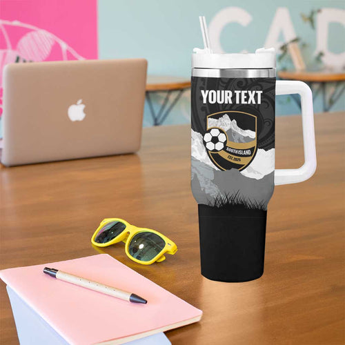 New Zealand South Island Football Custom Tumbler With Handle Aoraki Mount Cook With Kiwi Maori Pattern