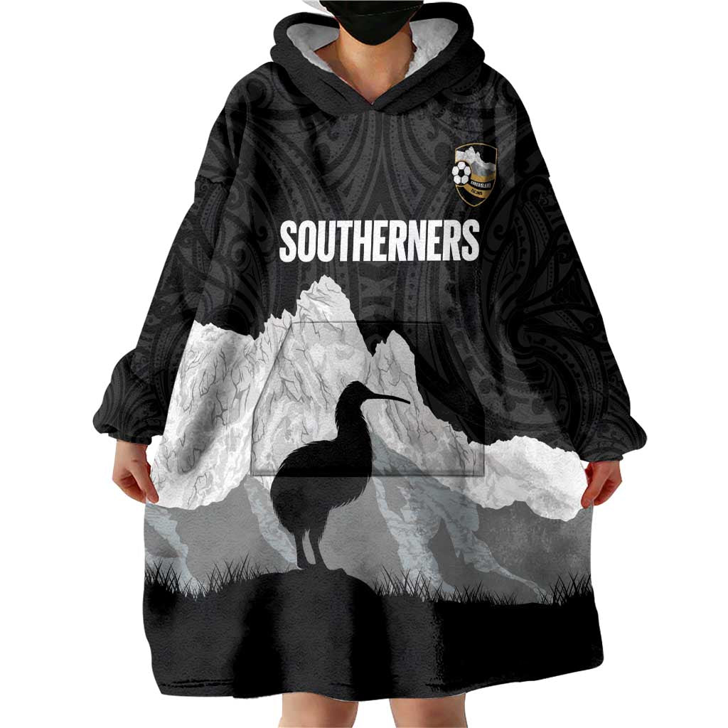 New Zealand South Island Football Custom Wearable Blanket Hoodie Aoraki Mount Cook With Kiwi Maori Pattern