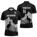 New Zealand South Island Football Custom Zipper Polo Shirt Aoraki Mount Cook With Kiwi Maori Pattern