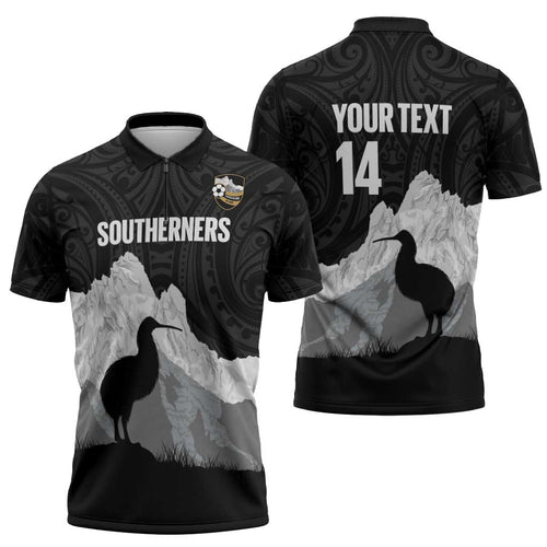 New Zealand South Island Football Custom Zipper Polo Shirt Aoraki Mount Cook With Kiwi Maori Pattern