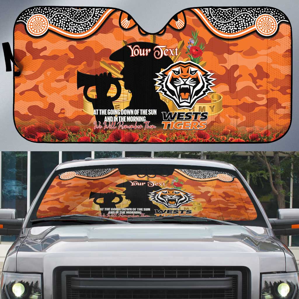 Personalised Tigers Rugby ANZAC Day Auto Sun Shade Last Post Poppy We Will Remember Them