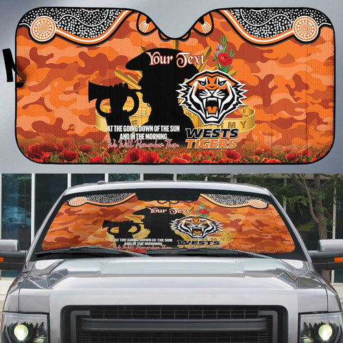 Personalised Tigers Rugby ANZAC Day Auto Sun Shade Last Post Poppy We Will Remember Them