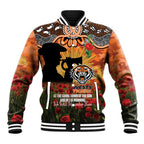 Personalised Tigers Rugby ANZAC Day Baseball Jacket Last Post Poppy We Will Remember Them