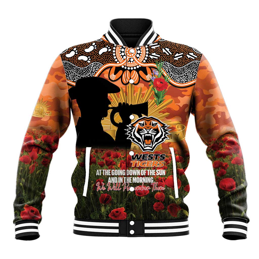 Personalised Tigers Rugby ANZAC Day Baseball Jacket Last Post Poppy We Will Remember Them