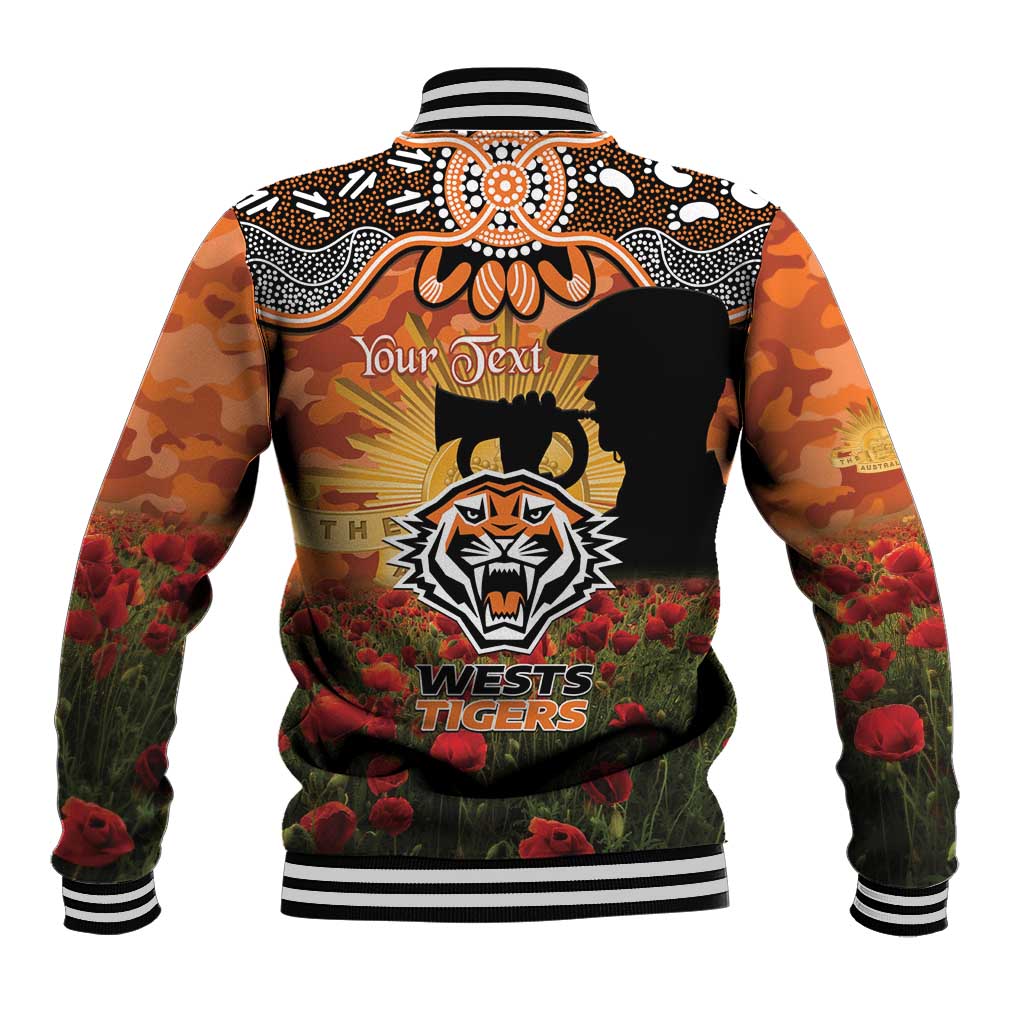 Personalised Tigers Rugby ANZAC Day Baseball Jacket Last Post Poppy We Will Remember Them