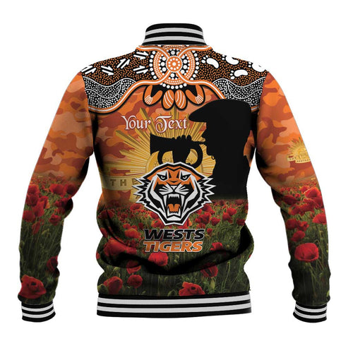 Personalised Tigers Rugby ANZAC Day Baseball Jacket Last Post Poppy We Will Remember Them