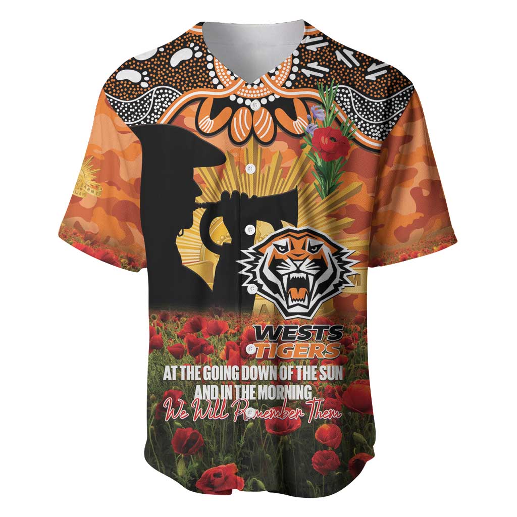 Personalised Tigers Rugby ANZAC Day Baseball Jersey Last Post Poppy We Will Remember Them