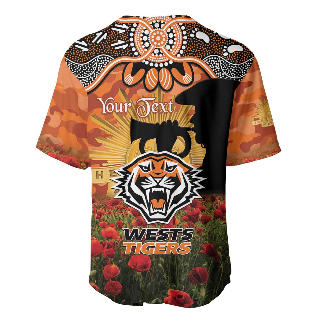 Personalised Tigers Rugby ANZAC Day Baseball Jersey Last Post Poppy We Will Remember Them
