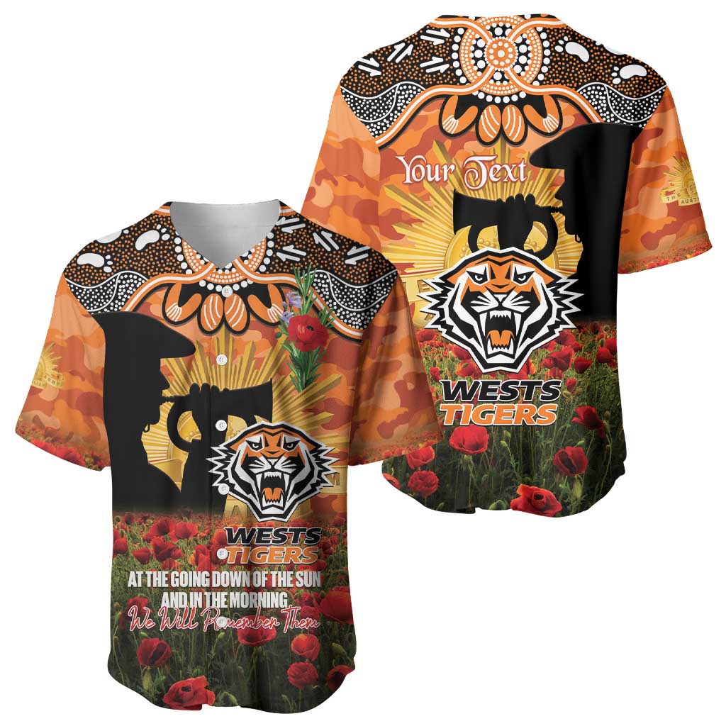 Personalised Tigers Rugby ANZAC Day Baseball Jersey Last Post Poppy We Will Remember Them
