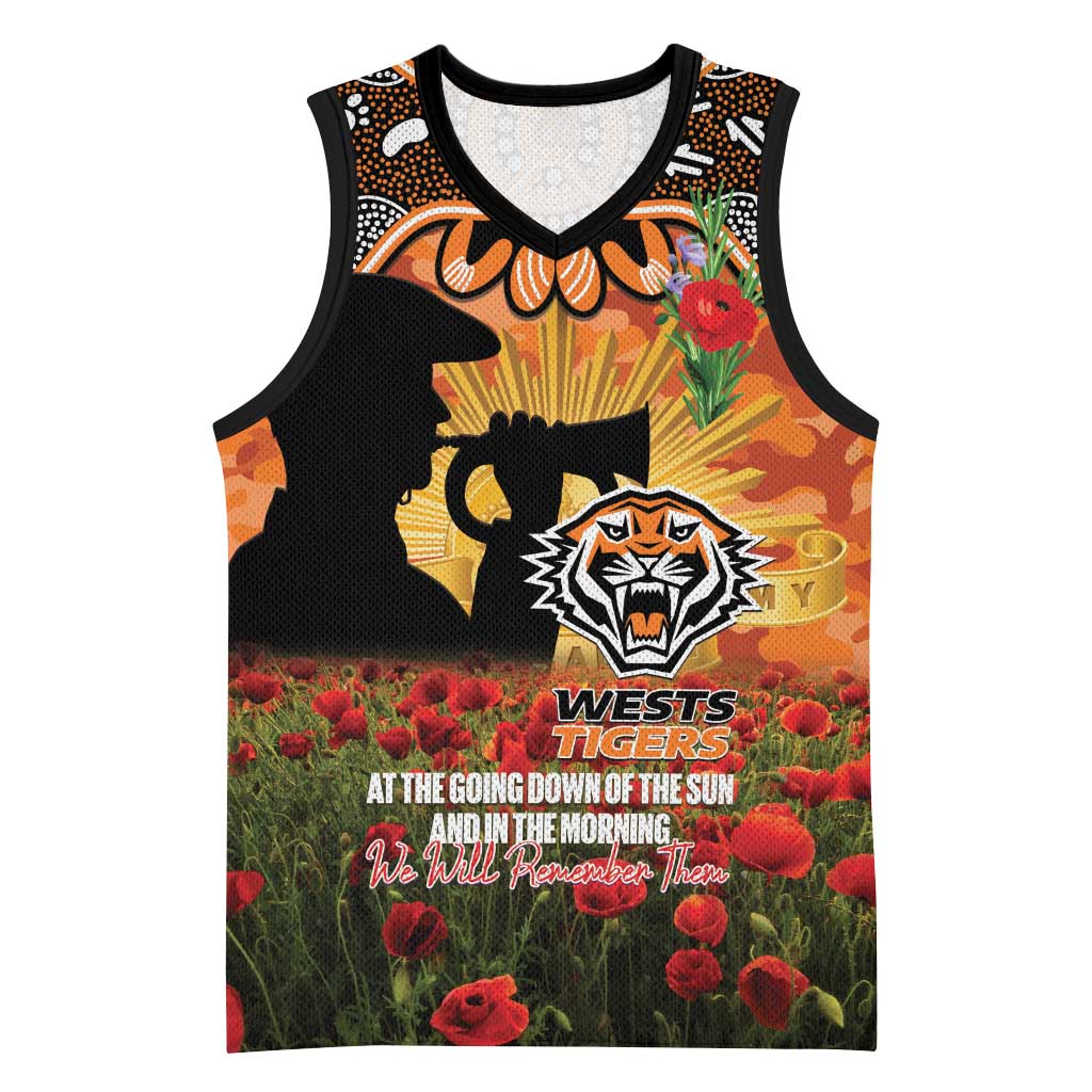 Personalised Tigers Rugby ANZAC Day Basketball Jersey Last Post Poppy We Will Remember Them
