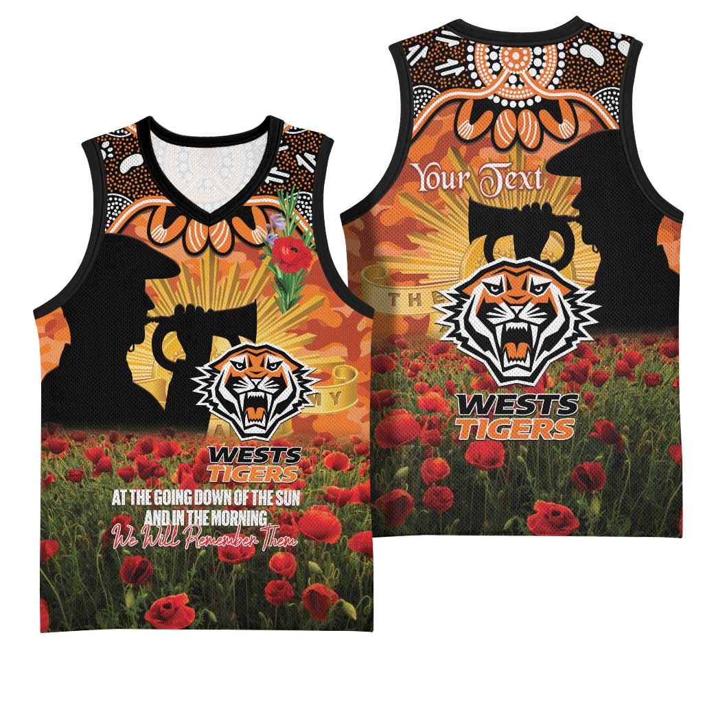 Personalised Tigers Rugby ANZAC Day Basketball Jersey Last Post Poppy We Will Remember Them