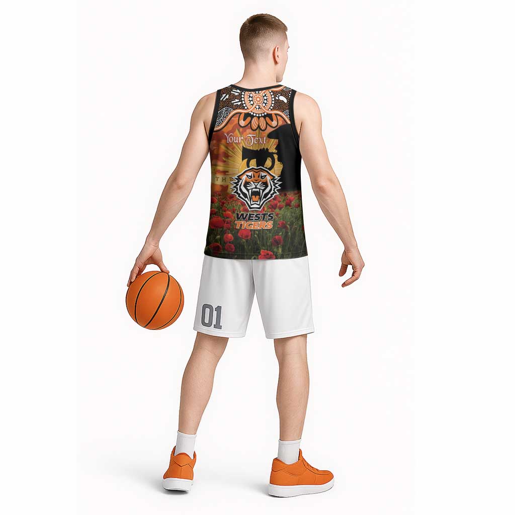 Personalised Tigers Rugby ANZAC Day Basketball Jersey Last Post Poppy We Will Remember Them