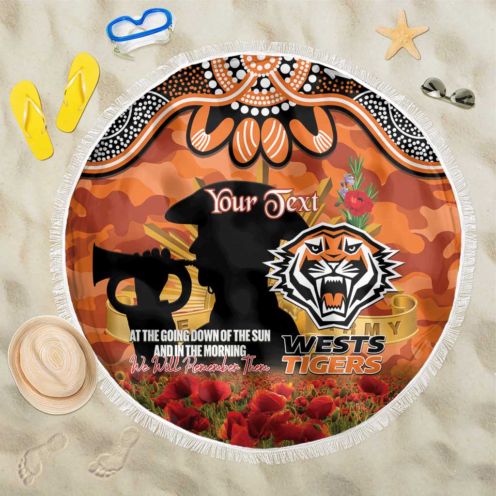 Personalised Tigers Rugby ANZAC Day Beach Blanket Last Post Poppy We Will Remember Them