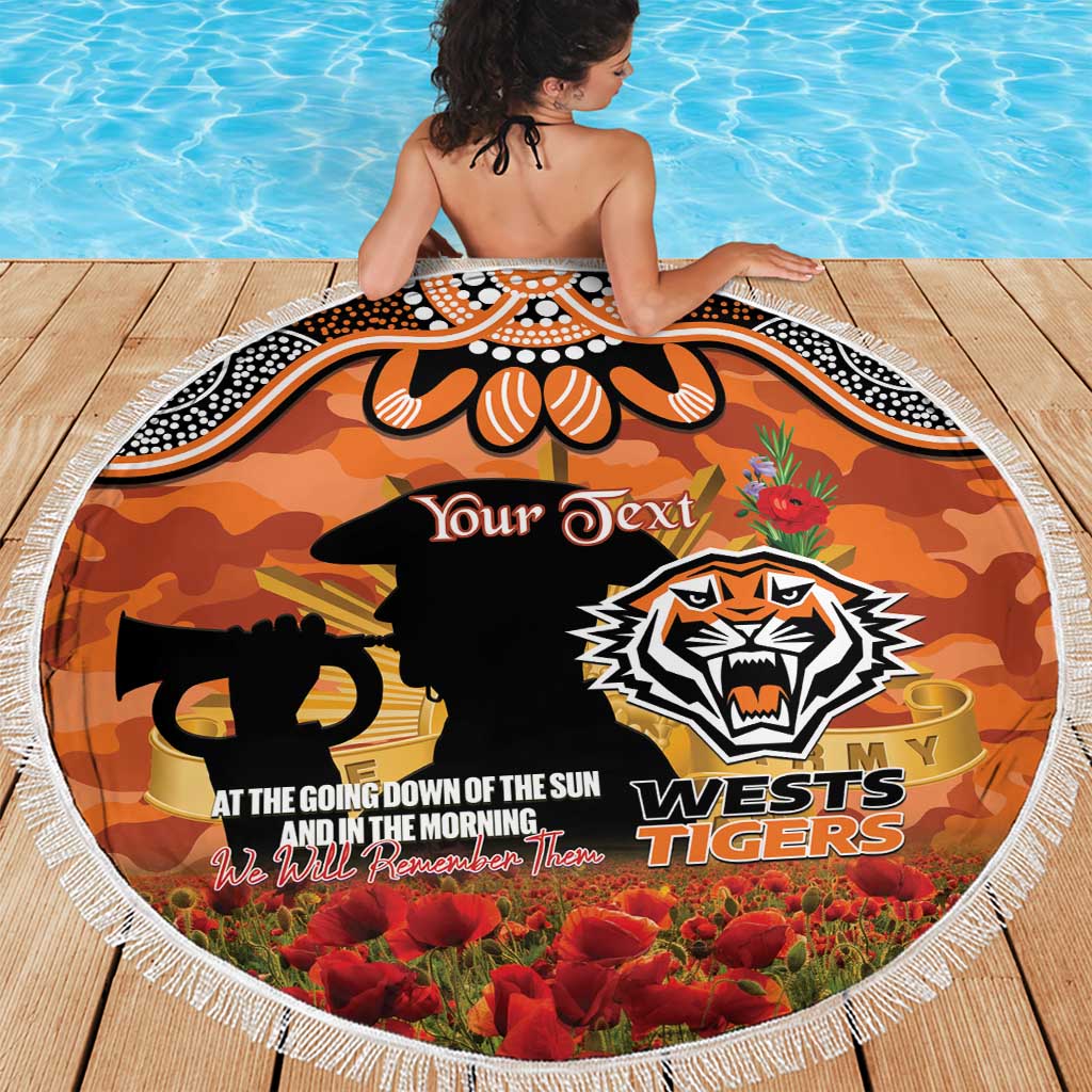 Personalised Tigers Rugby ANZAC Day Beach Blanket Last Post Poppy We Will Remember Them