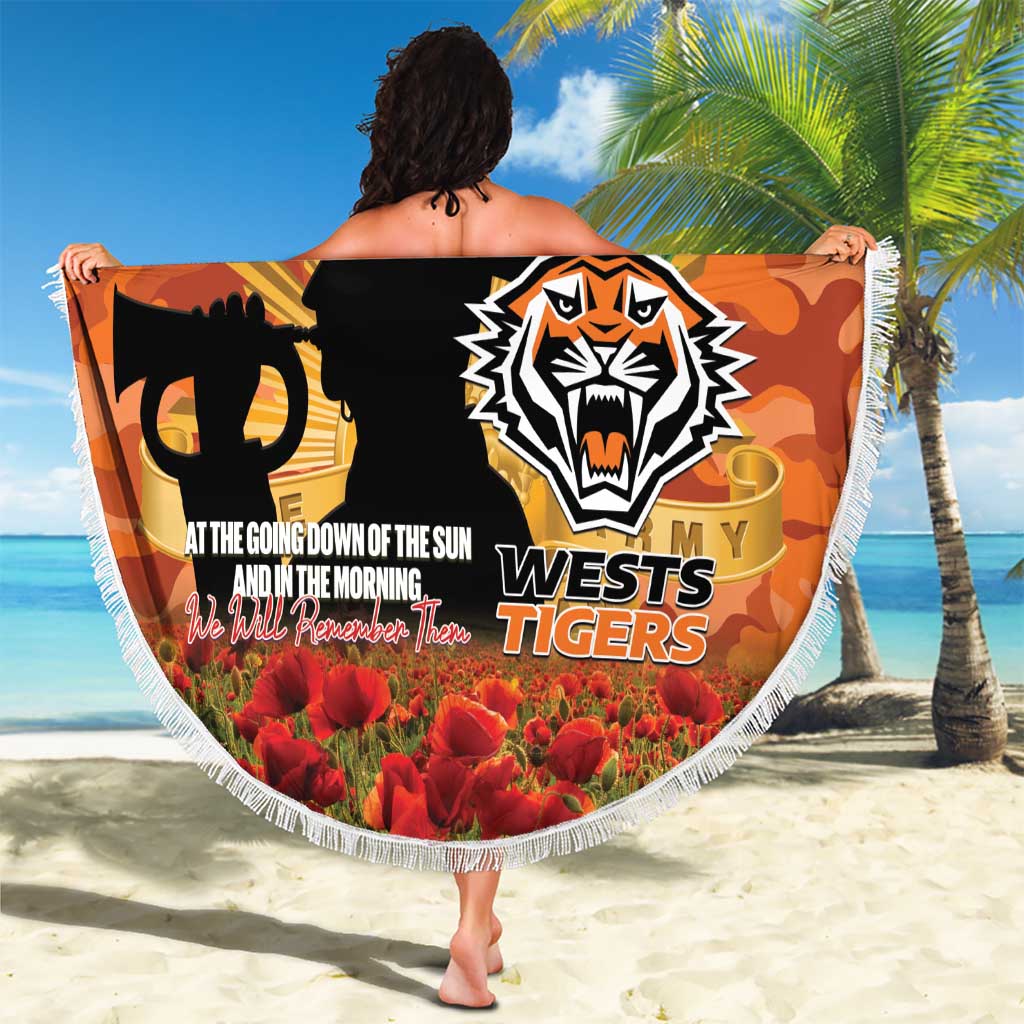 Personalised Tigers Rugby ANZAC Day Beach Blanket Last Post Poppy We Will Remember Them