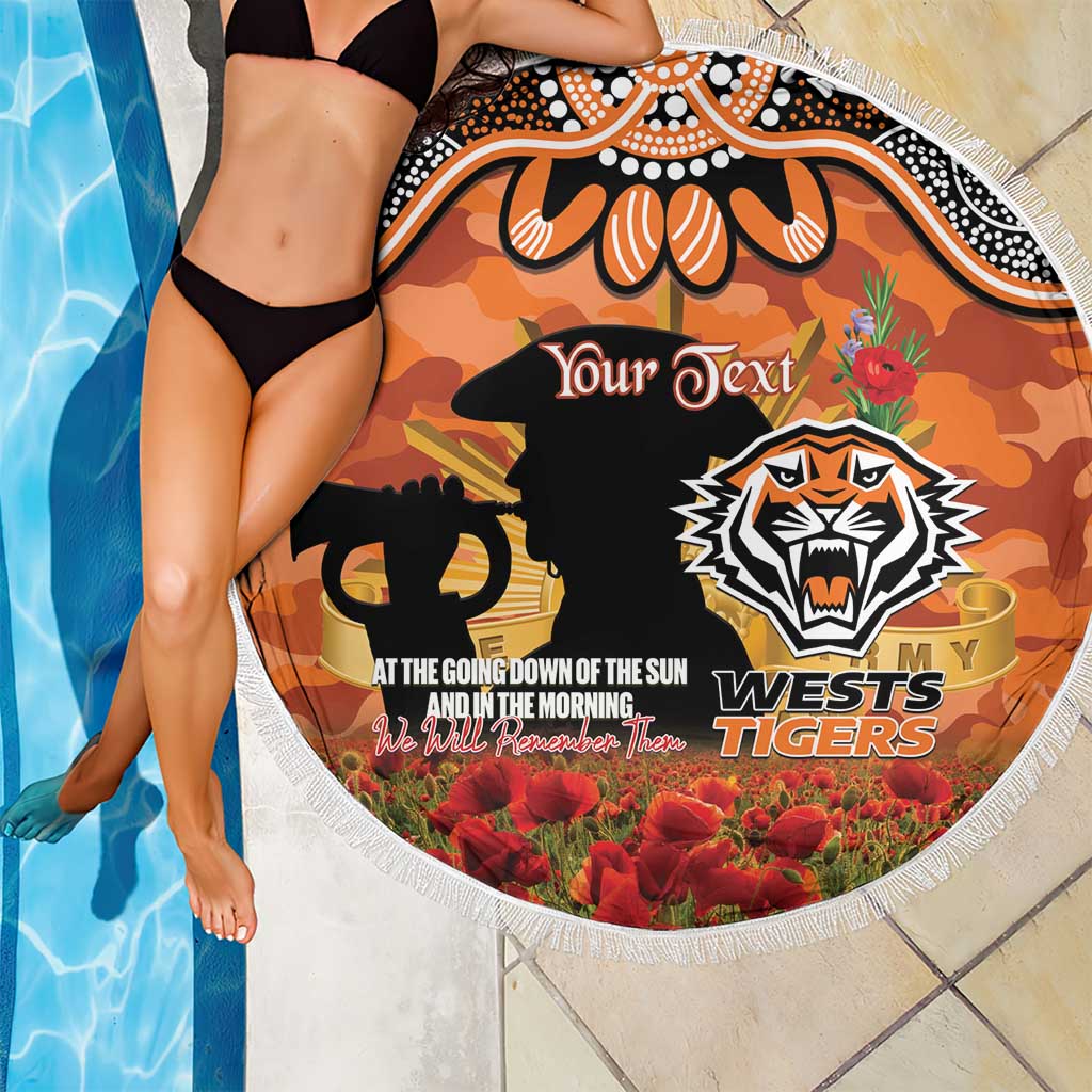 Personalised Tigers Rugby ANZAC Day Beach Blanket Last Post Poppy We Will Remember Them
