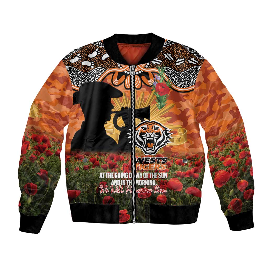 Personalised Tigers Rugby ANZAC Day Bomber Jacket Last Post Poppy We Will Remember Them