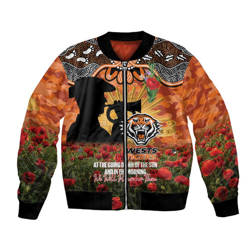 Personalised Tigers Rugby ANZAC Day Bomber Jacket Last Post Poppy We Will Remember Them