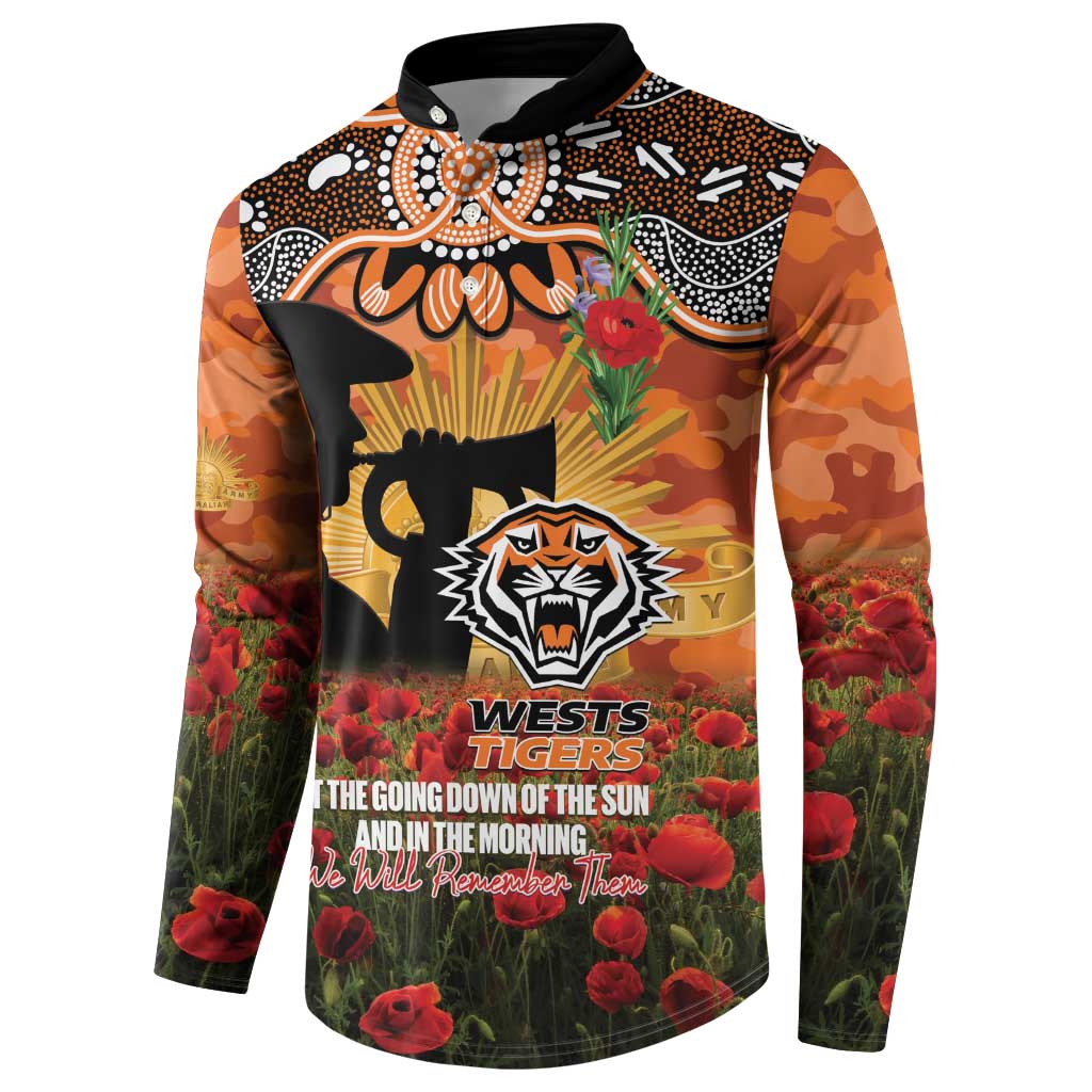 Personalised Tigers Rugby ANZAC Day Button Sweatshirt Last Post Poppy We Will Remember Them