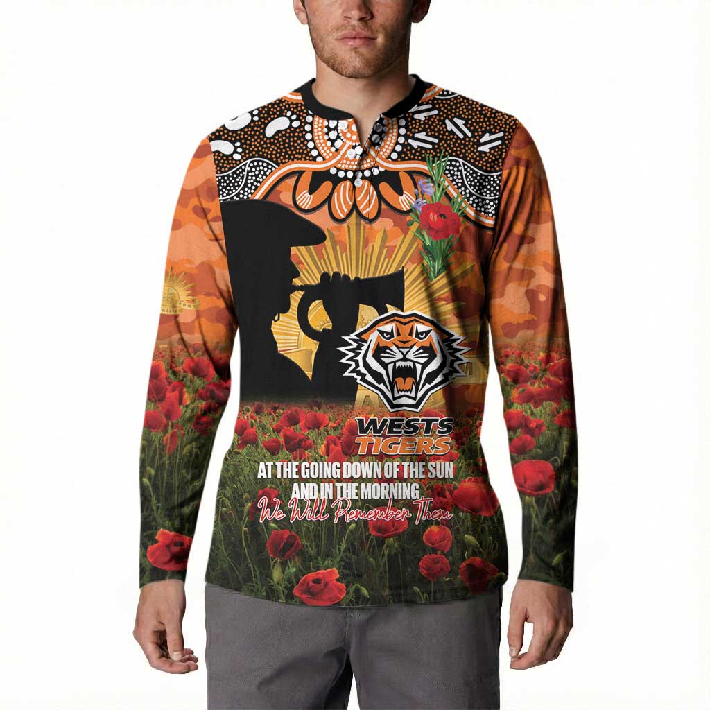 Personalised Tigers Rugby ANZAC Day Button Sweatshirt Last Post Poppy We Will Remember Them