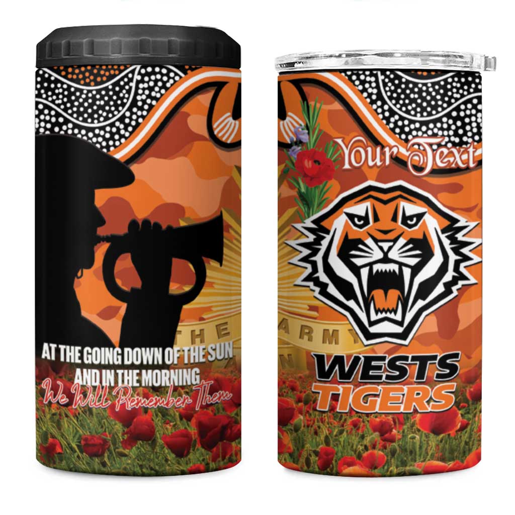 Personalised Tigers Rugby ANZAC Day 4 in 1 Can Cooler Tumbler Last Post Poppy We Will Remember Them