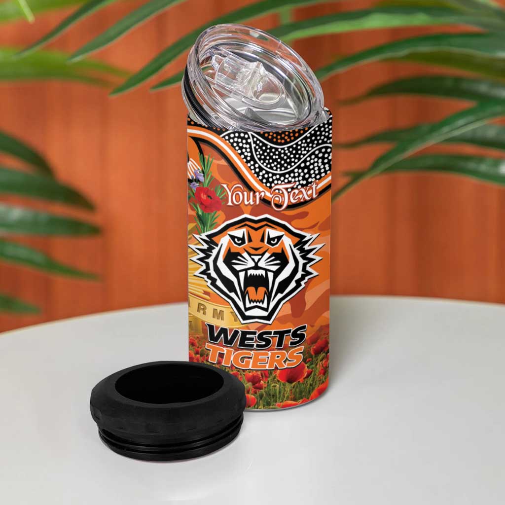Personalised Tigers Rugby ANZAC Day 4 in 1 Can Cooler Tumbler Last Post Poppy We Will Remember Them