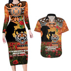 Personalised Tigers Rugby ANZAC Day Couples Matching Long Sleeve Bodycon Dress and Hawaiian Shirt Last Post Poppy We Will Remember Them