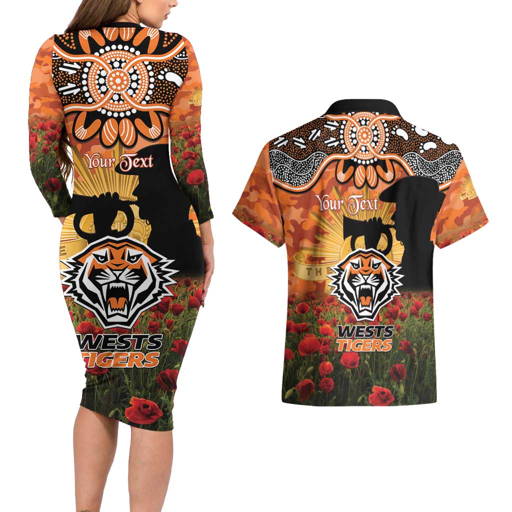 Personalised Tigers Rugby ANZAC Day Couples Matching Long Sleeve Bodycon Dress and Hawaiian Shirt Last Post Poppy We Will Remember Them