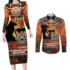 Personalised Tigers Rugby ANZAC Day Couples Matching Long Sleeve Bodycon Dress and Long Sleeve Button Shirt Last Post Poppy We Will Remember Them
