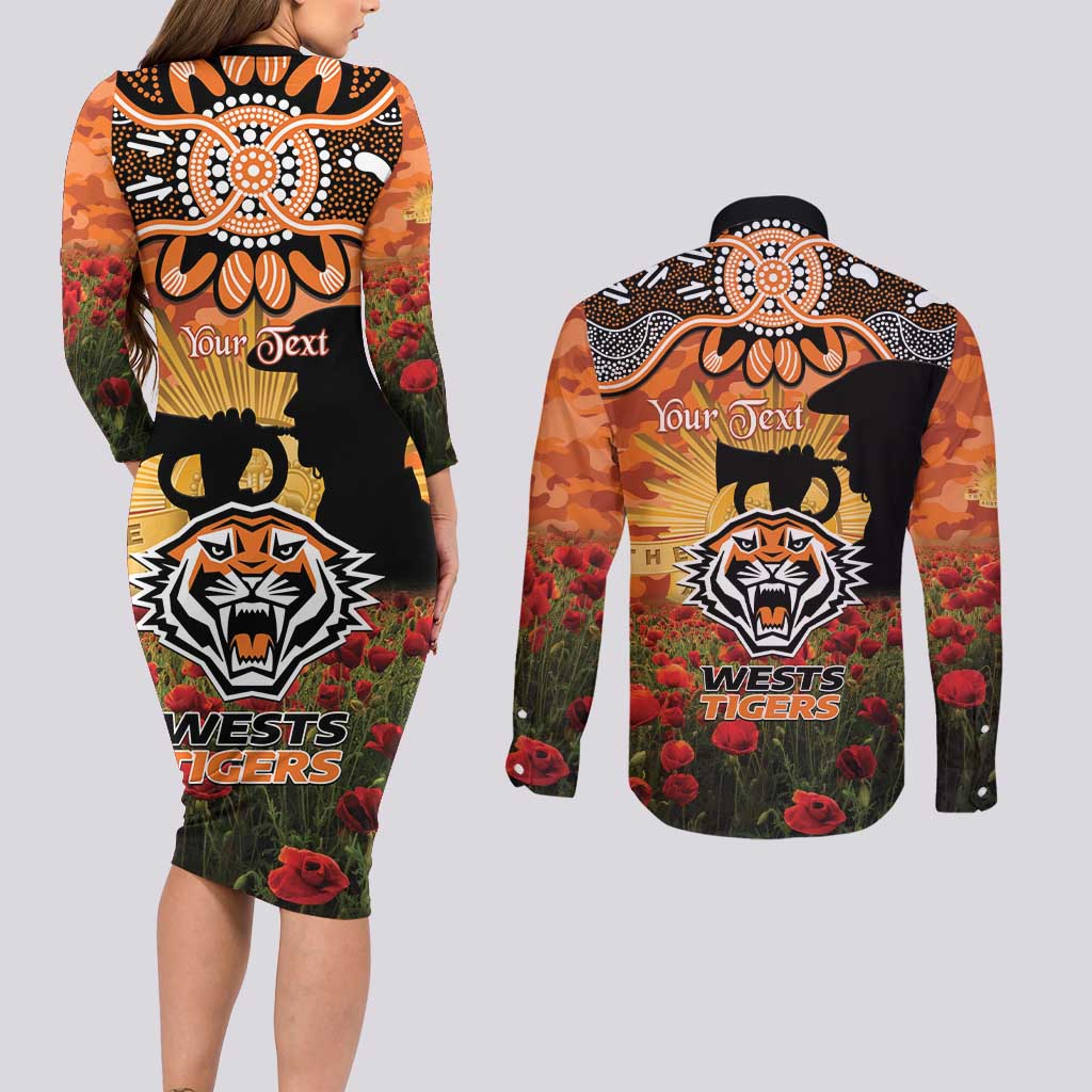 Personalised Tigers Rugby ANZAC Day Couples Matching Long Sleeve Bodycon Dress and Long Sleeve Button Shirt Last Post Poppy We Will Remember Them