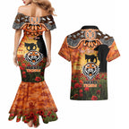 Personalised Tigers Rugby ANZAC Day Couples Matching Mermaid Dress and Hawaiian Shirt Last Post Poppy We Will Remember Them