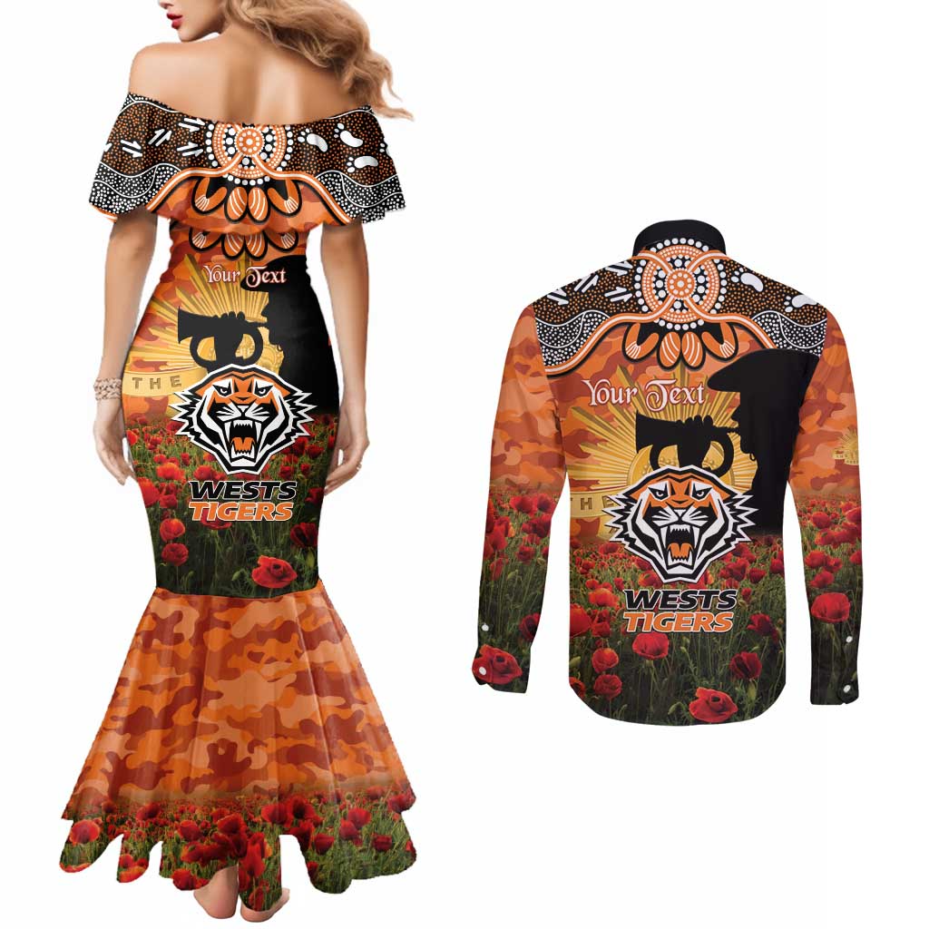 Personalised Tigers Rugby ANZAC Day Couples Matching Mermaid Dress and Long Sleeve Button Shirt Last Post Poppy We Will Remember Them