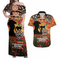 Personalised Tigers Rugby ANZAC Day Couples Matching Off Shoulder Maxi Dress and Hawaiian Shirt Last Post Poppy We Will Remember Them
