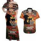 Personalised Tigers Rugby ANZAC Day Couples Matching Off Shoulder Maxi Dress and Hawaiian Shirt Last Post Poppy We Will Remember Them