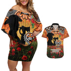 Personalised Tigers Rugby ANZAC Day Couples Matching Off Shoulder Short Dress and Hawaiian Shirt Last Post Poppy We Will Remember Them