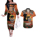 Personalised Tigers Rugby ANZAC Day Couples Matching Off The Shoulder Long Sleeve Dress and Hawaiian Shirt Last Post Poppy We Will Remember Them