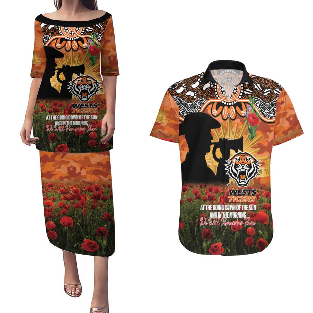 Personalised Tigers Rugby ANZAC Day Couples Matching Puletasi and Hawaiian Shirt Last Post Poppy We Will Remember Them