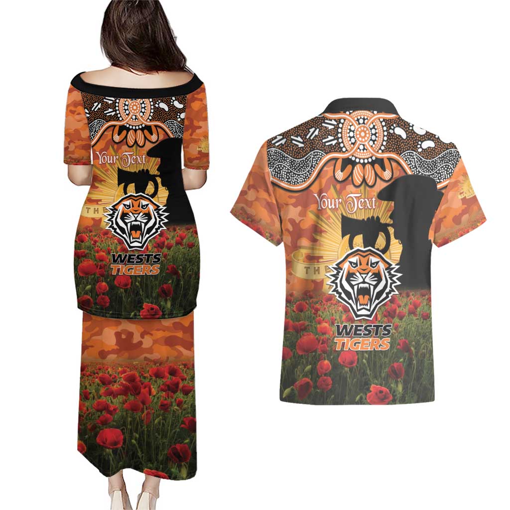 Personalised Tigers Rugby ANZAC Day Couples Matching Puletasi and Hawaiian Shirt Last Post Poppy We Will Remember Them