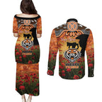 Personalised Tigers Rugby ANZAC Day Couples Matching Puletasi and Long Sleeve Button Shirt Last Post Poppy We Will Remember Them