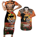Personalised Tigers Rugby ANZAC Day Couples Matching Short Sleeve Bodycon Dress and Hawaiian Shirt Last Post Poppy We Will Remember Them
