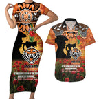 Personalised Tigers Rugby ANZAC Day Couples Matching Short Sleeve Bodycon Dress and Hawaiian Shirt Last Post Poppy We Will Remember Them