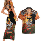 Personalised Tigers Rugby ANZAC Day Couples Matching Short Sleeve Bodycon Dress and Hawaiian Shirt Last Post Poppy We Will Remember Them