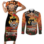 Personalised Tigers Rugby ANZAC Day Couples Matching Short Sleeve Bodycon Dress and Long Sleeve Button Shirt Last Post Poppy We Will Remember Them